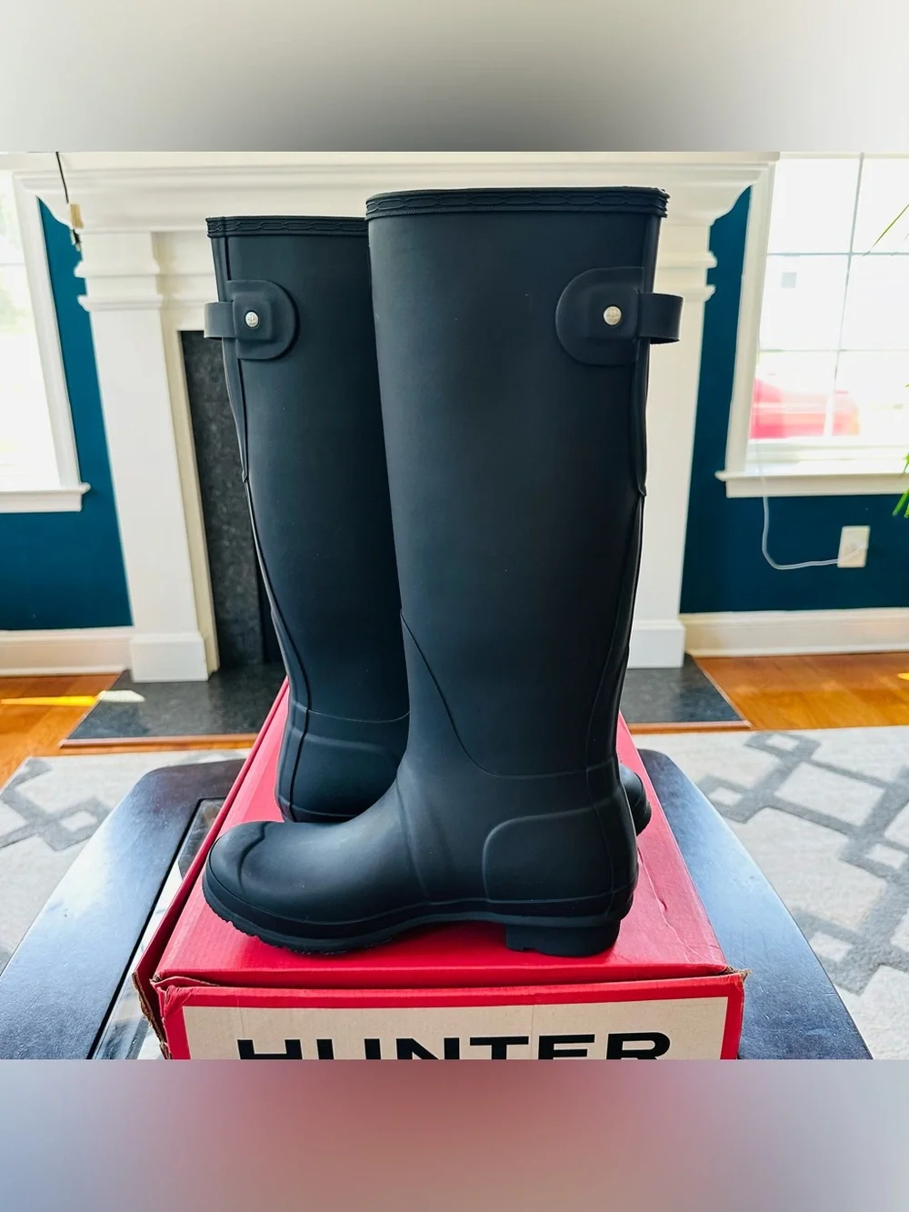 Hunter Original Tall Back Adjustable Rain Boots Navy US 7 EU 38 UK 5 WFT1001RMA